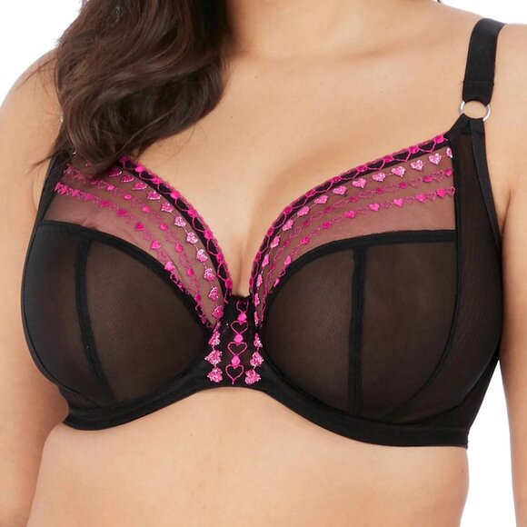 Elomi KISS Matilda Full Figure Matilda Underwire Bra 34J Black Pink Hearts - Picture 1 of 5